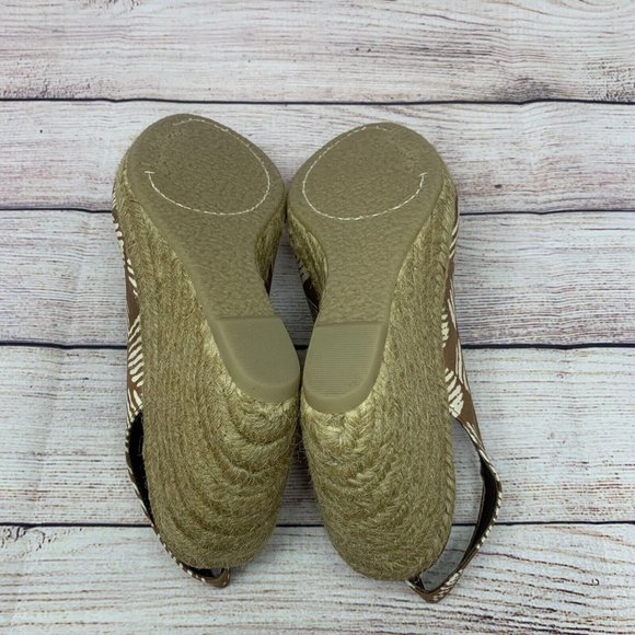 Sam Edelman Toledo Size 7.5M Brown White Textile Upper Espadrille Wedge Cork Bed - Picture 8 of 8